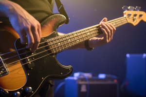 playing bass guitar